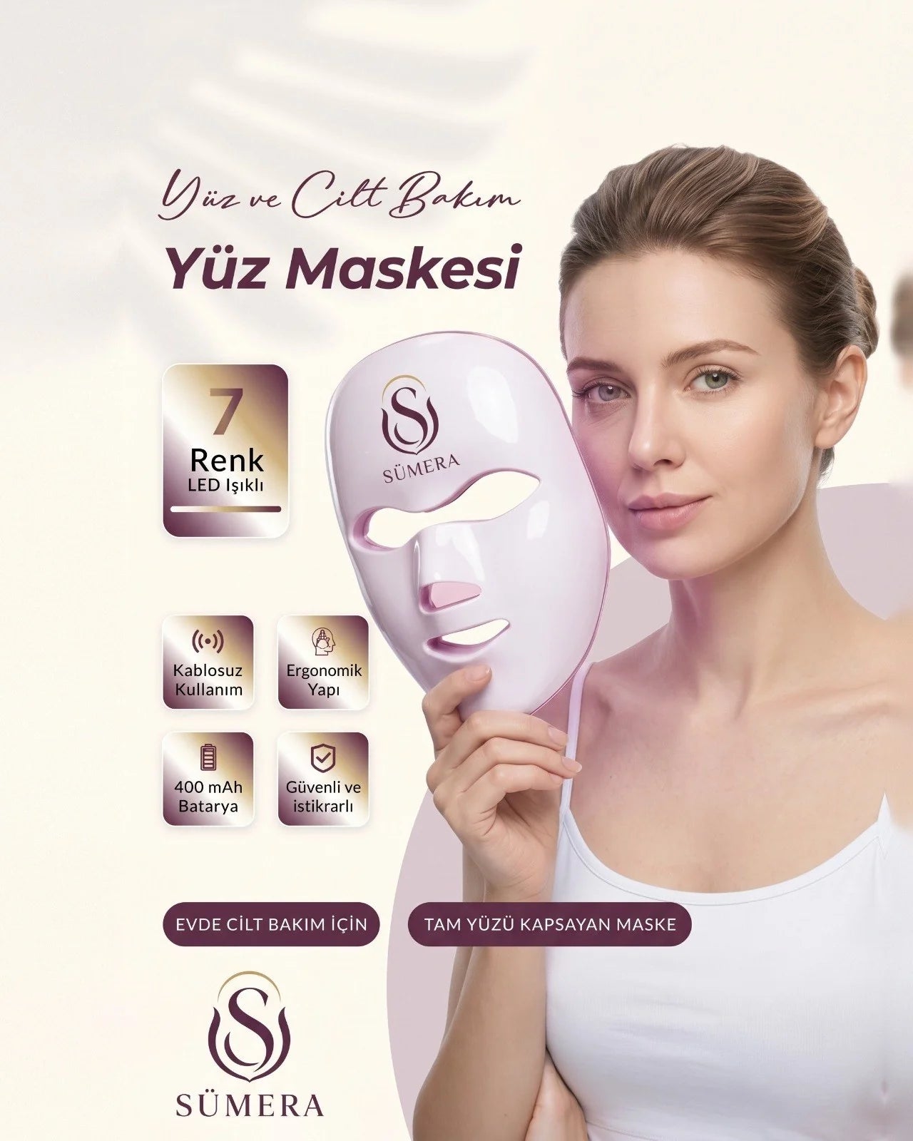 SÜMERA LED yüz maskesi ve kutusu